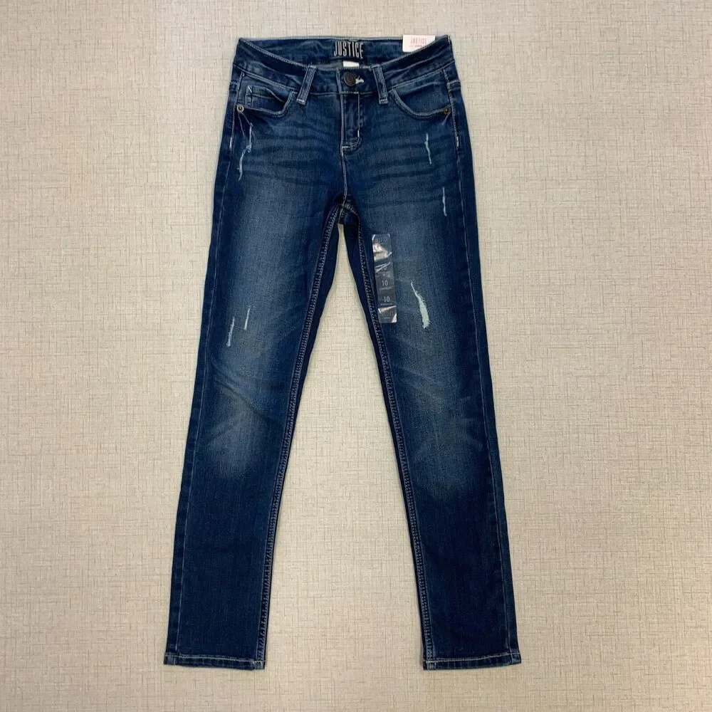 Justice Jeans Mid Rise Super Skinny Girls Youth 10 Distressed Stretch Denim